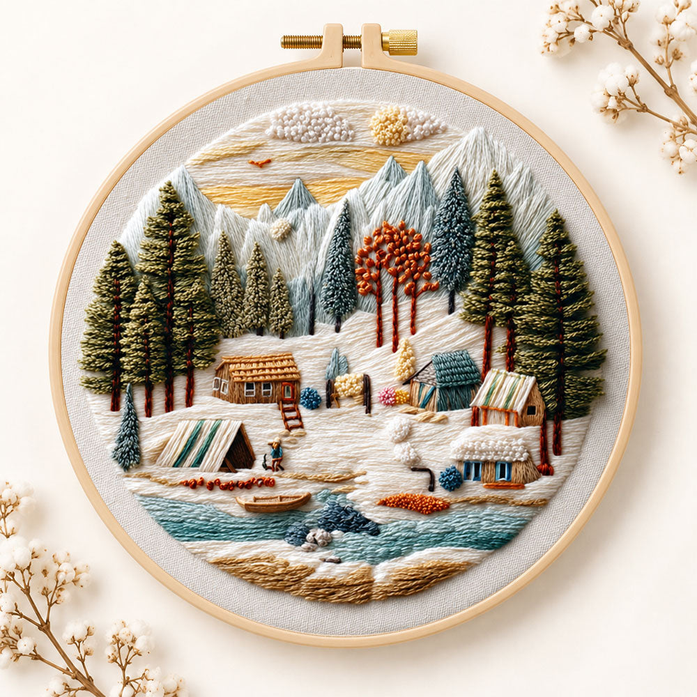 Mountain winter camp embroidery kit