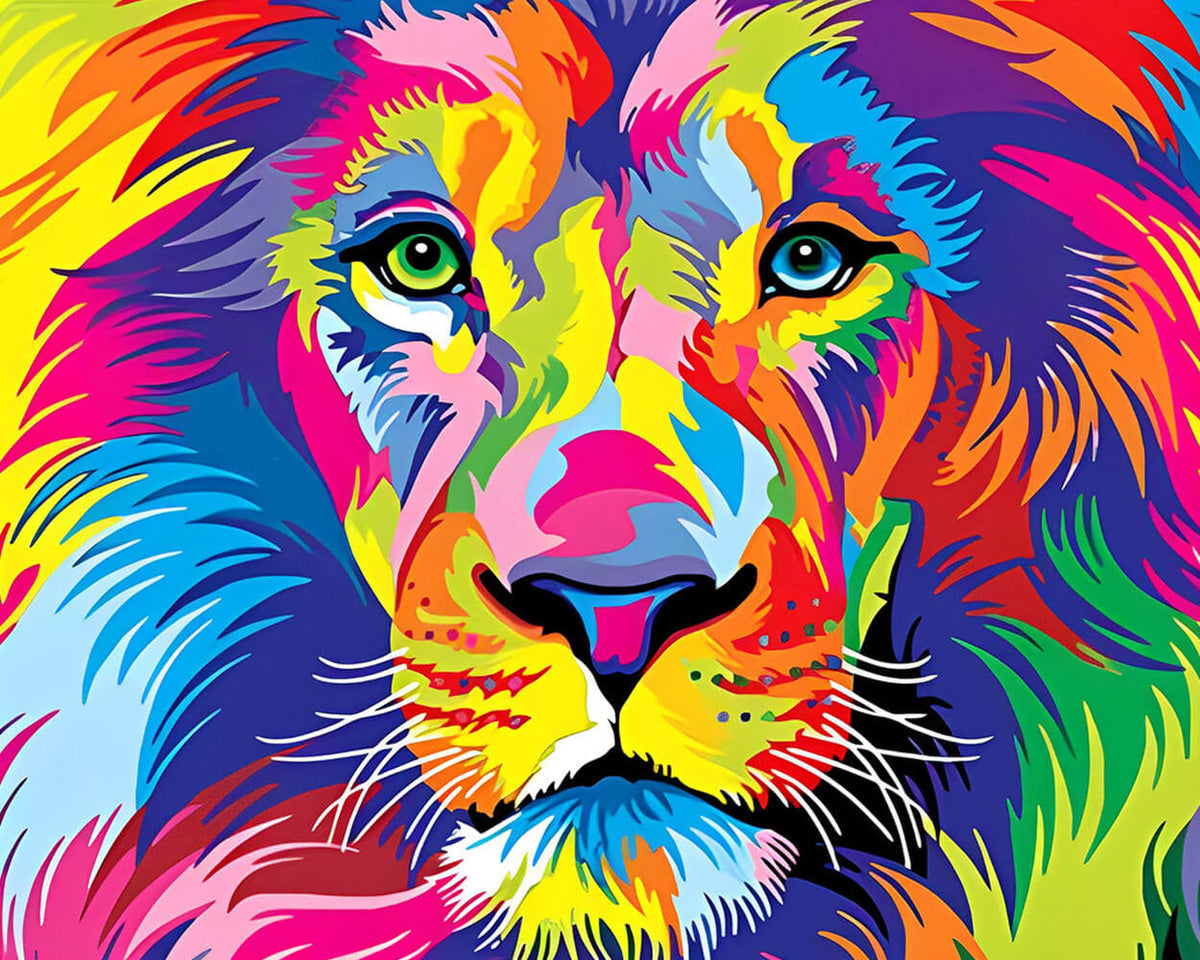 Multicoloured lion cross stitch kit for beginners