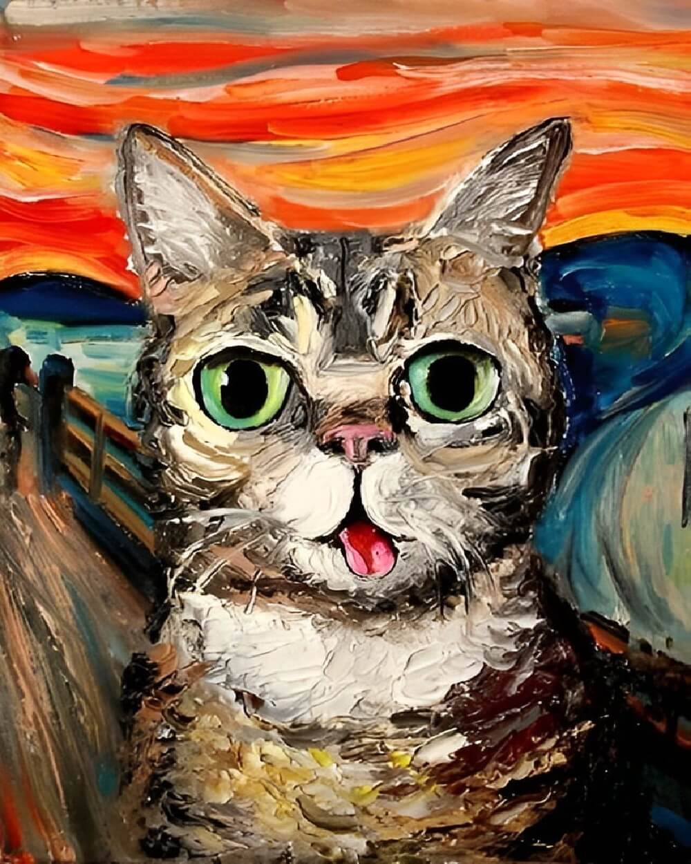 Munch style cat cross stitch kit for beginners