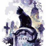 Mystical black cat in a graveyard cross stitch kit for beginners