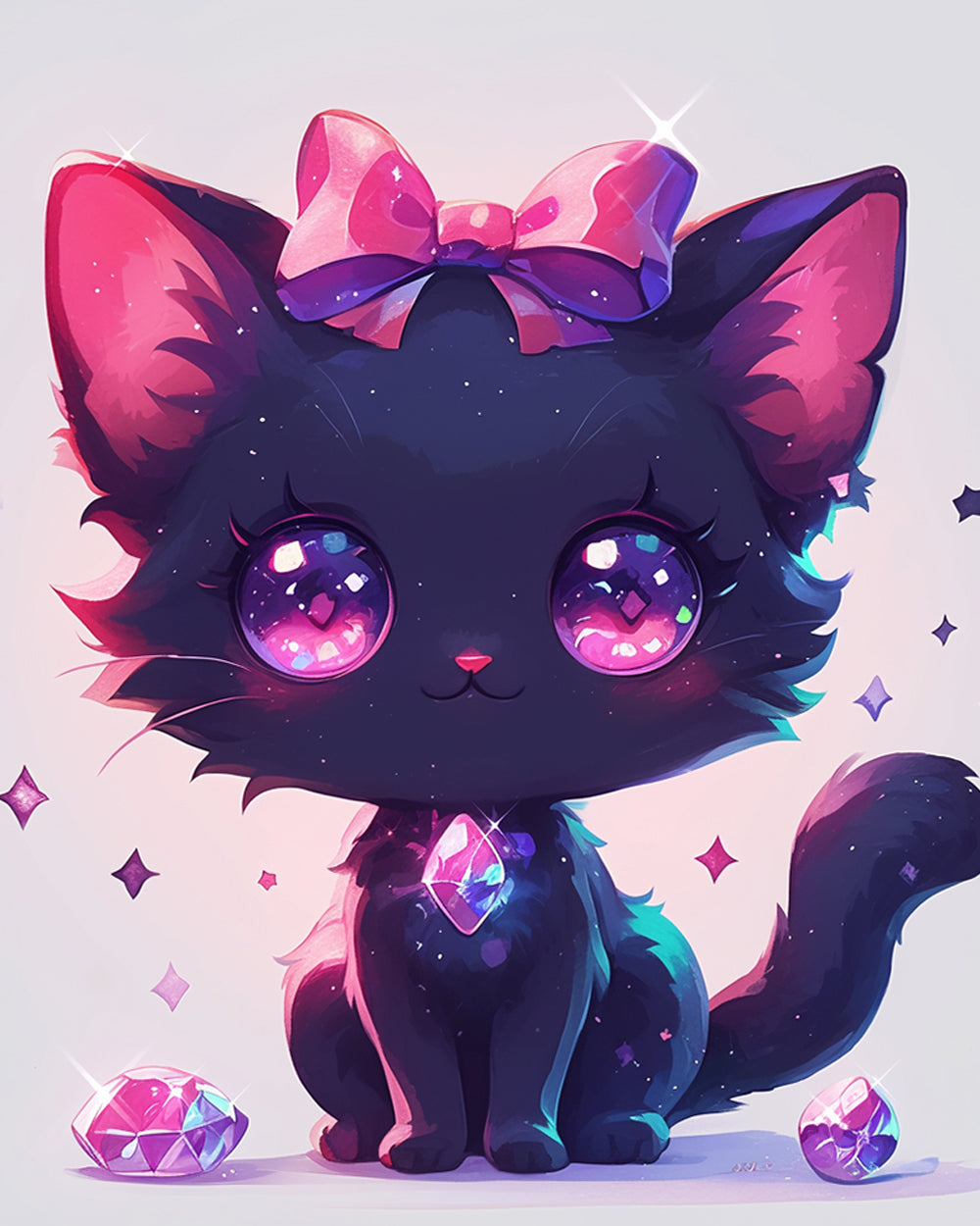 Mystical black cat with bow cross stitch kit for beginners