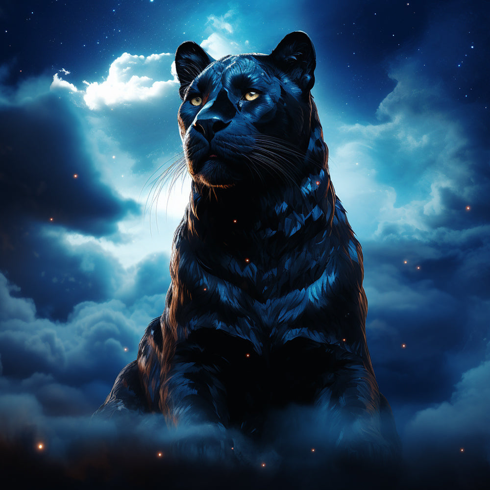 Mystical black panther in starry clouds cross stitch kit for beginners