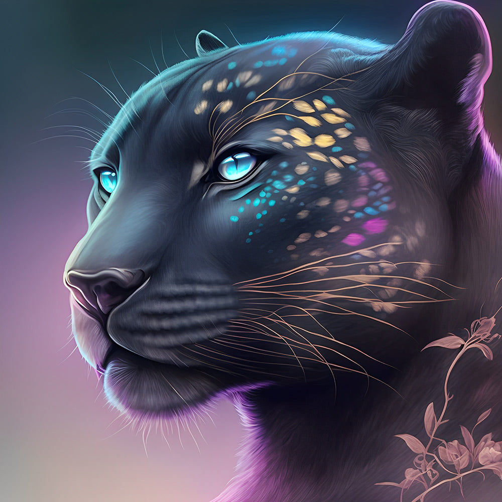 Mystical black panther with glowing markings cross stitch kit for beginners