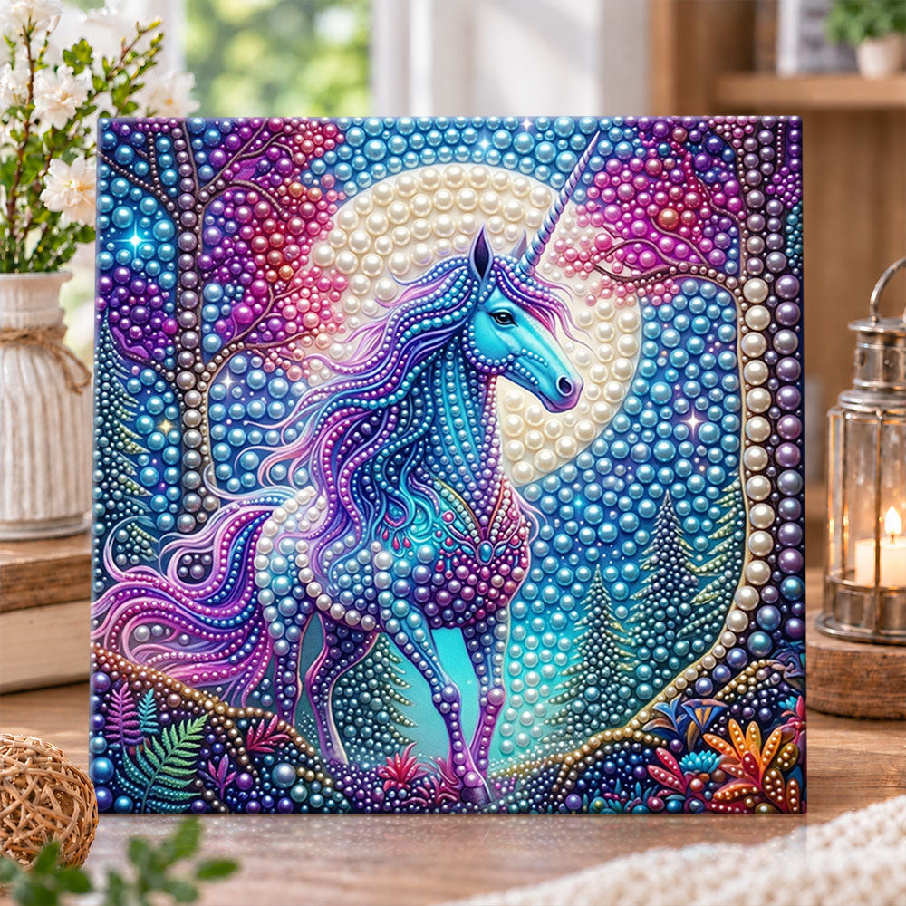 Mystical forest unicorn under moonlight pearl diamond painting kit for beginners