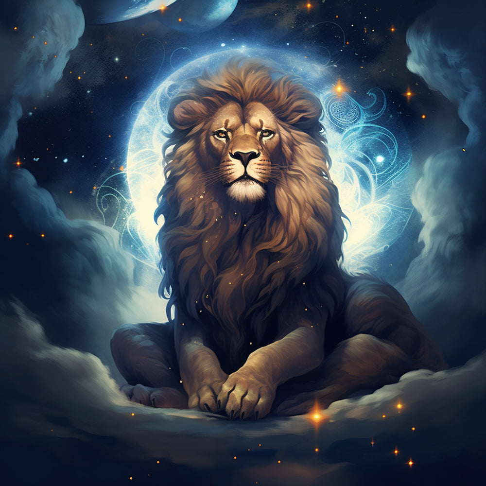 Mystical lion in the starry night sky cross stitch kit for beginners