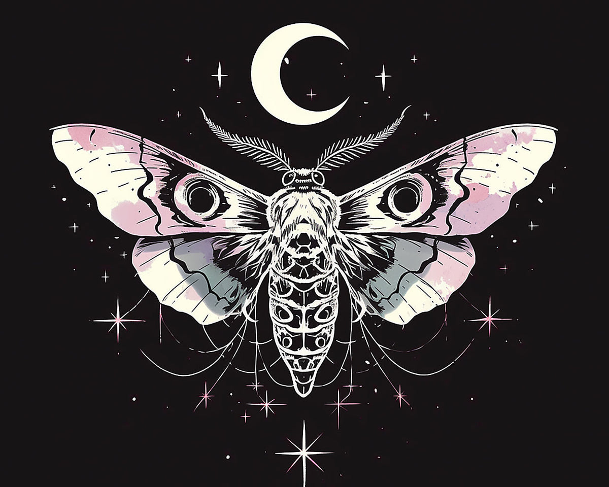Mystical moth with moon and stars cross stitch kit for beginners