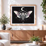 Finished mystical moth with moon and stars paint by numbers artwork displayed as home decor