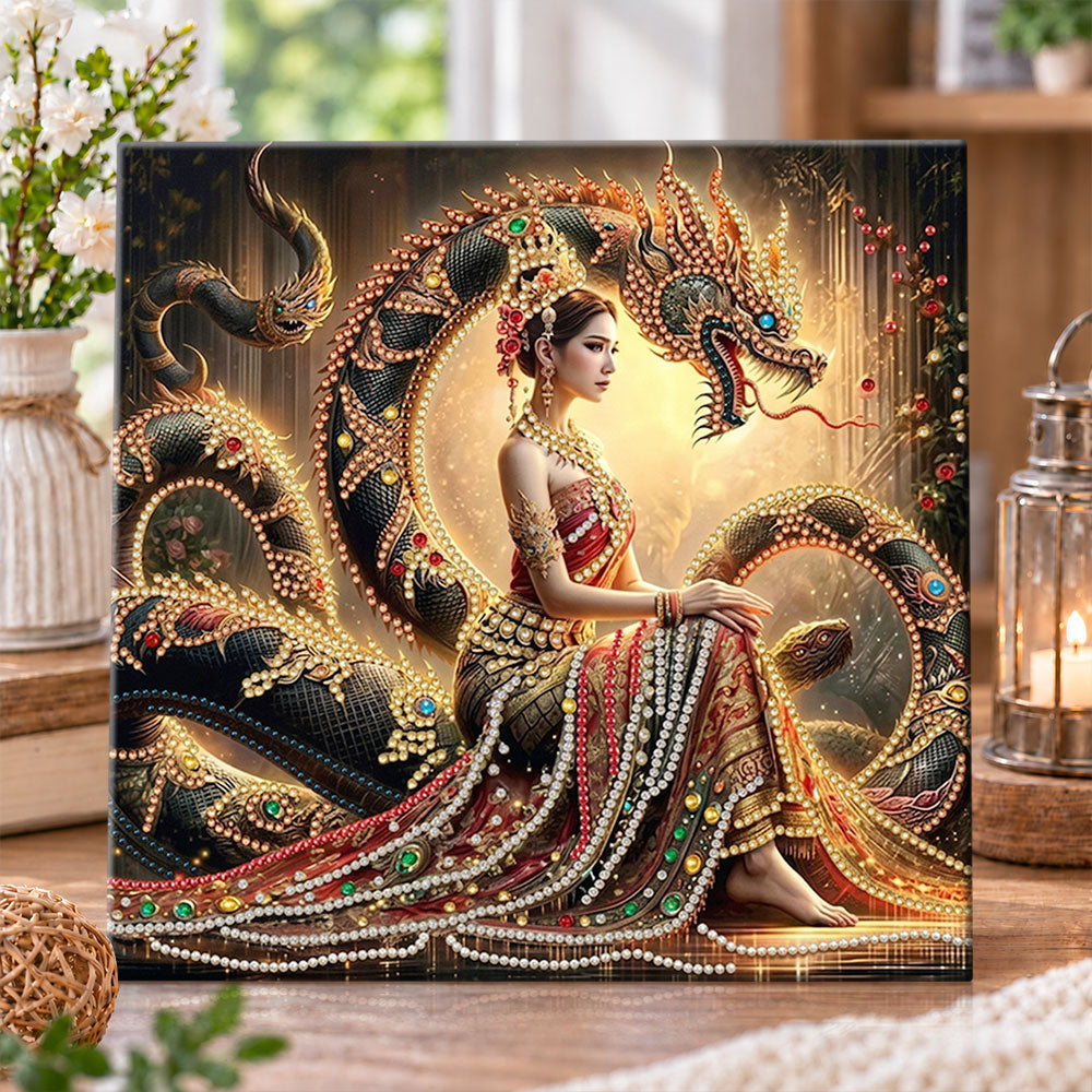 Mystical naga and maiden pearl diamond painting kit for beginners