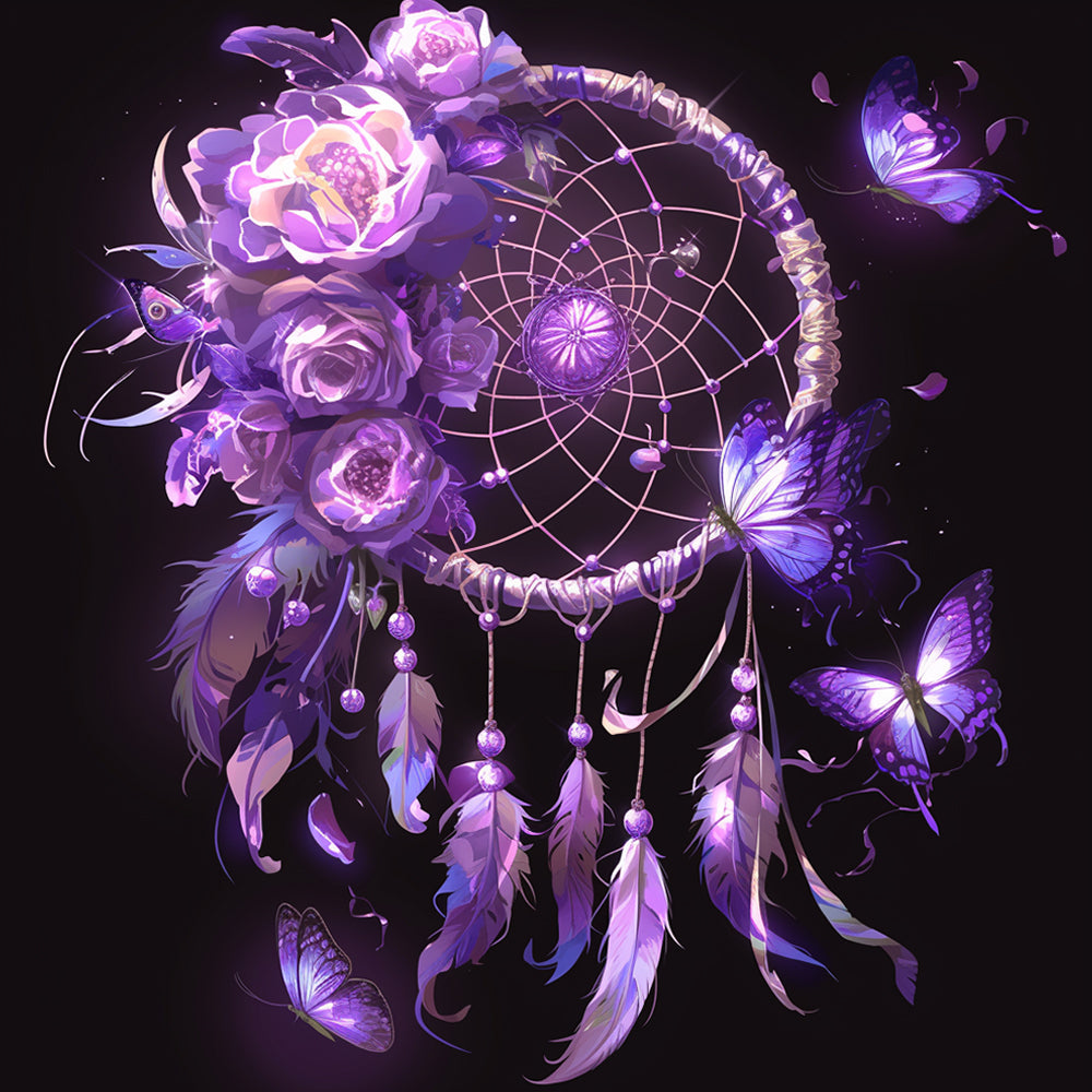 Mystical purple butterfly dreamcatcher cross stitch kit for beginners