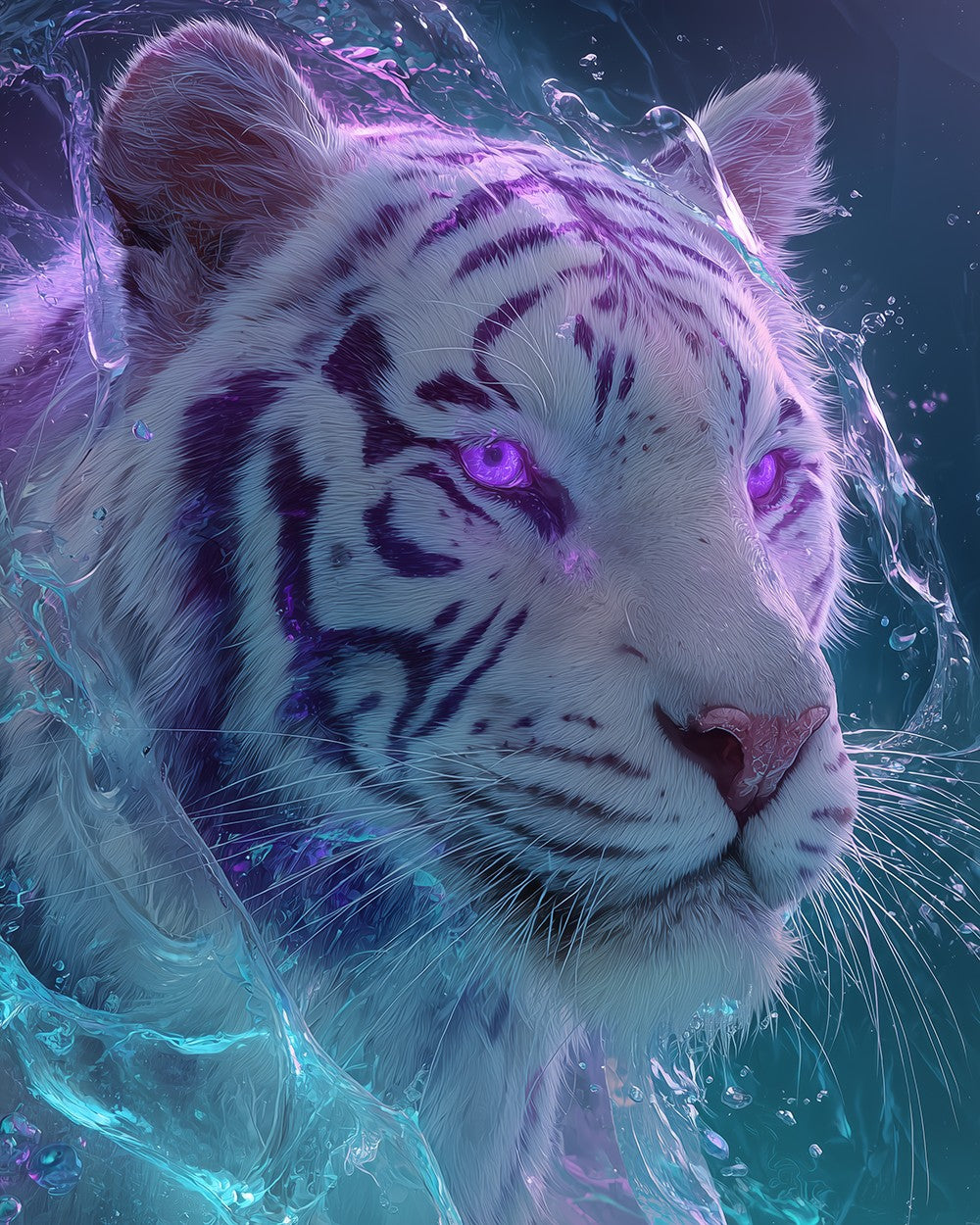 Mystical purple-eyed tiger cross stitch kit for beginners