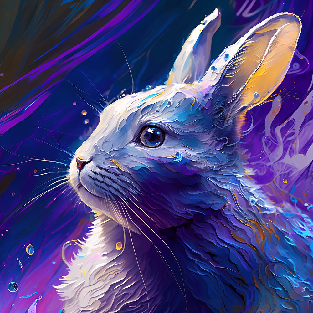 Mystical purple oil painting rabbit cross stitch kit for beginners