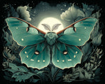 Mystical teal moth with full moon cross stitch kit for beginners