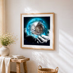 Mystical wolves in a crystal ball paint by numbers artwork displayed on wall as home decor
