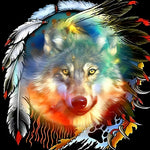Native american style wolf with feathers cross stitch kit for beginners
