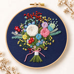 Navy floral bouquet embroidery kit