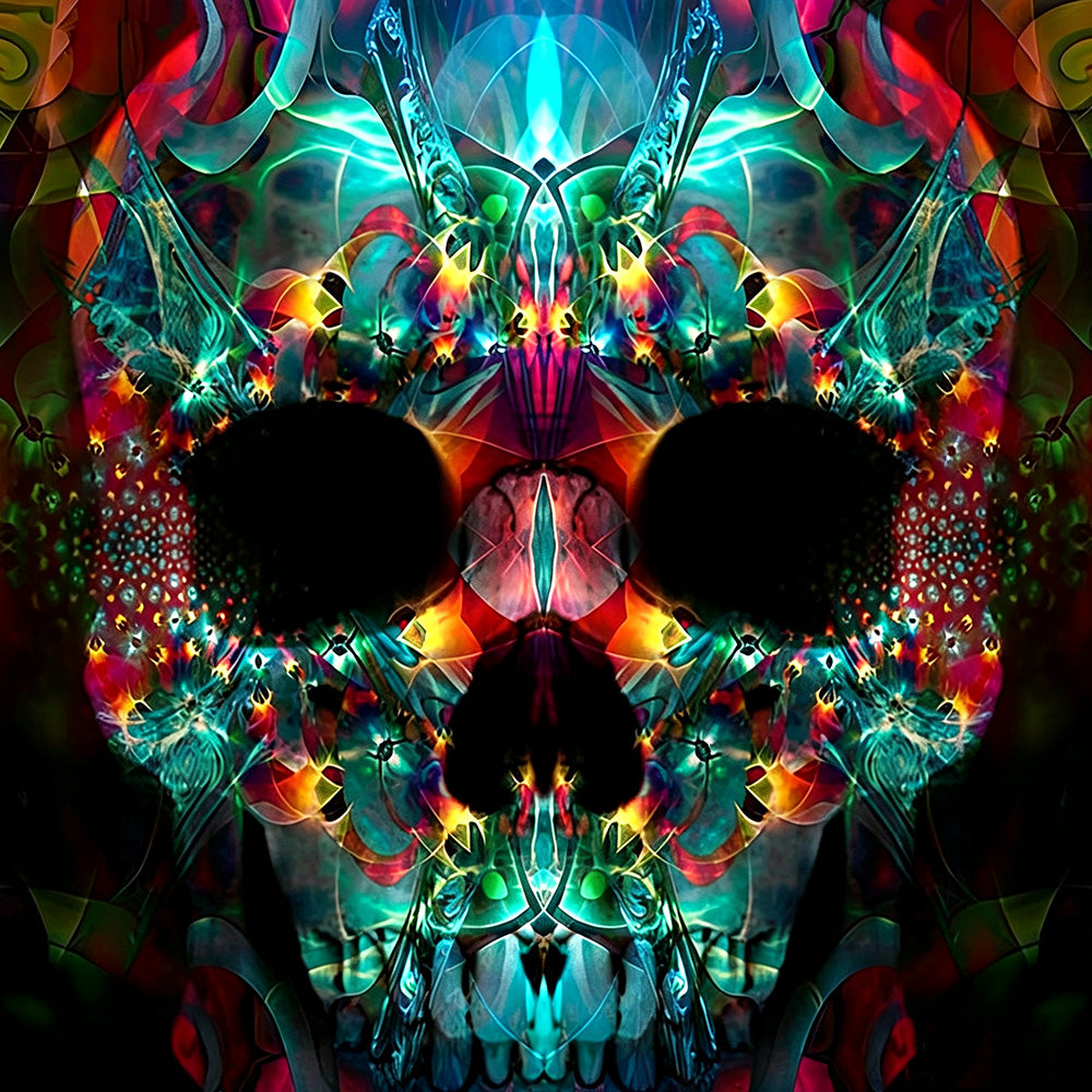 Neon abstract skull cross stitch kit for beginners