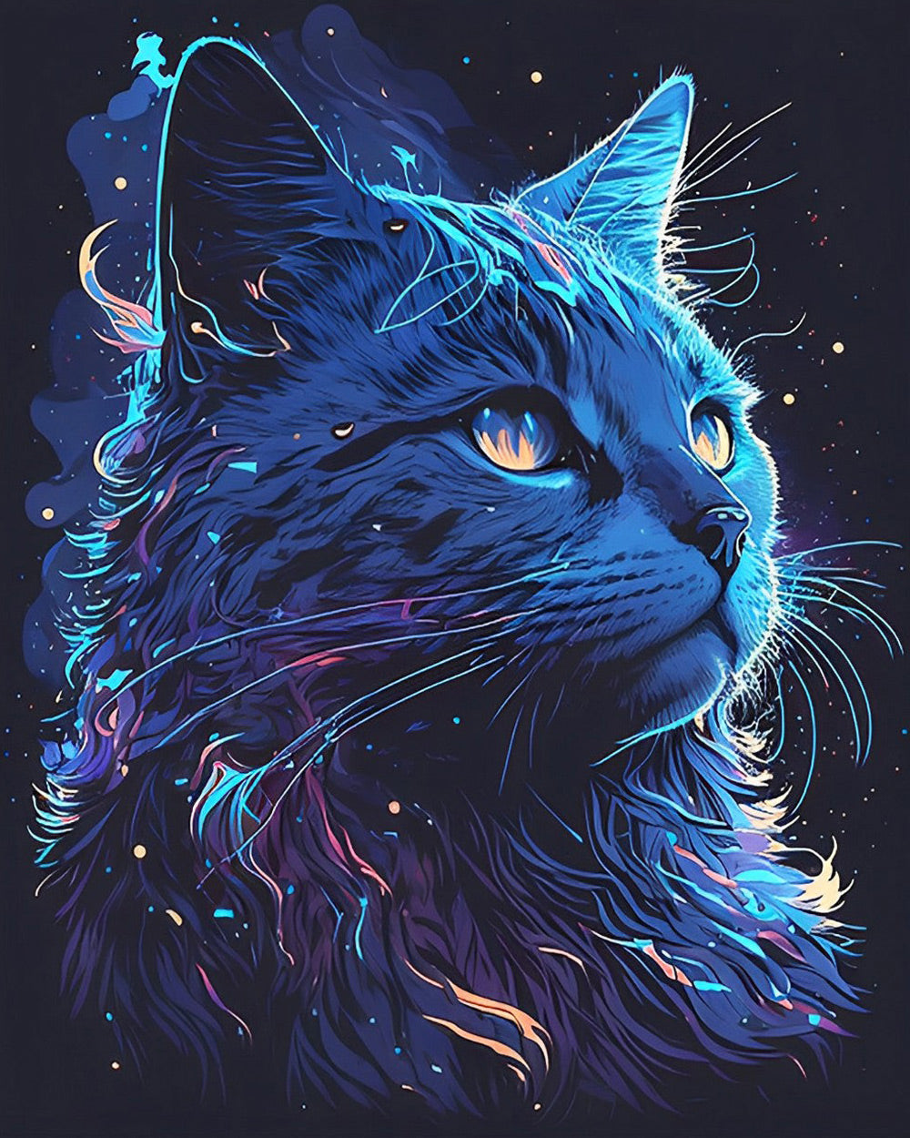 Neon blue cosmic cat cross stitch kit for beginners