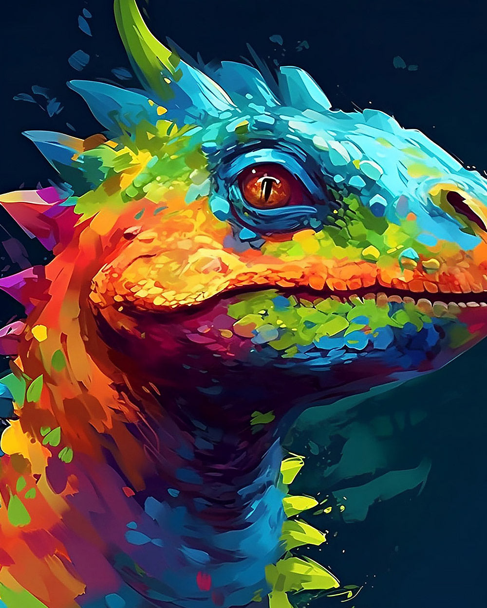 Neon chameleon portrait paint by numbers kit for beginners