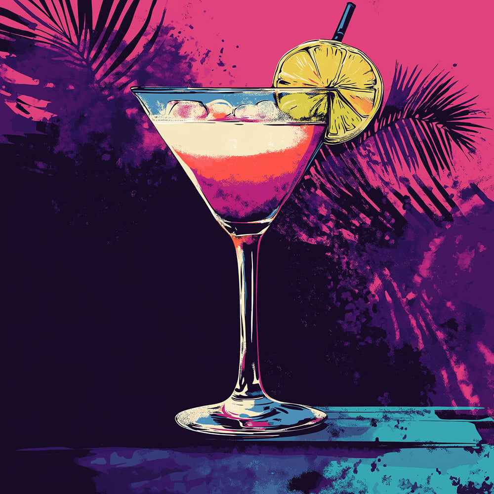 Neon cocktail illustration cross stitch kit for beginners
