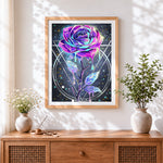 Finished neon crystal rose paint by numbers artwork displayed as home decor
