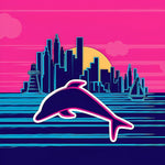Neon dolphin with city skyline cross stitch kit for beginners