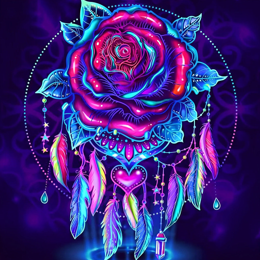 Neon dreamcatcher rose cross stitch kit for beginners