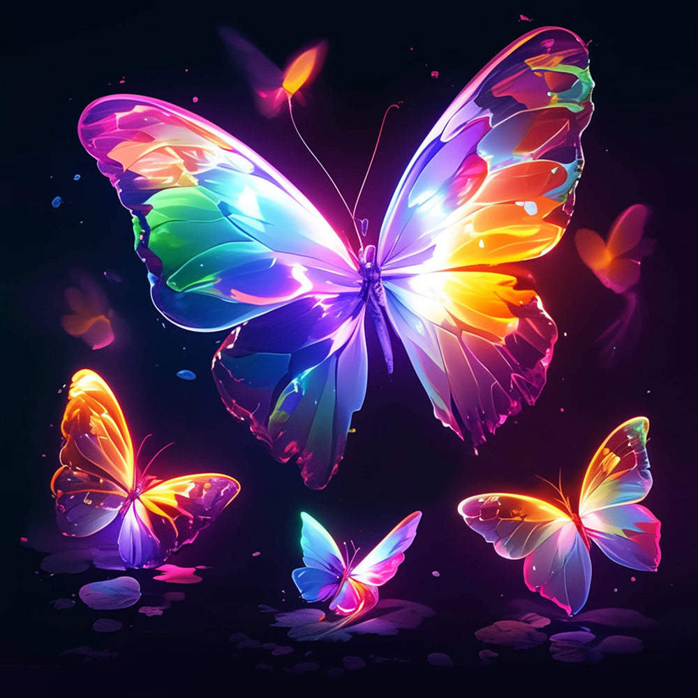 Neon glowing butterflies cross stitch kit for beginners