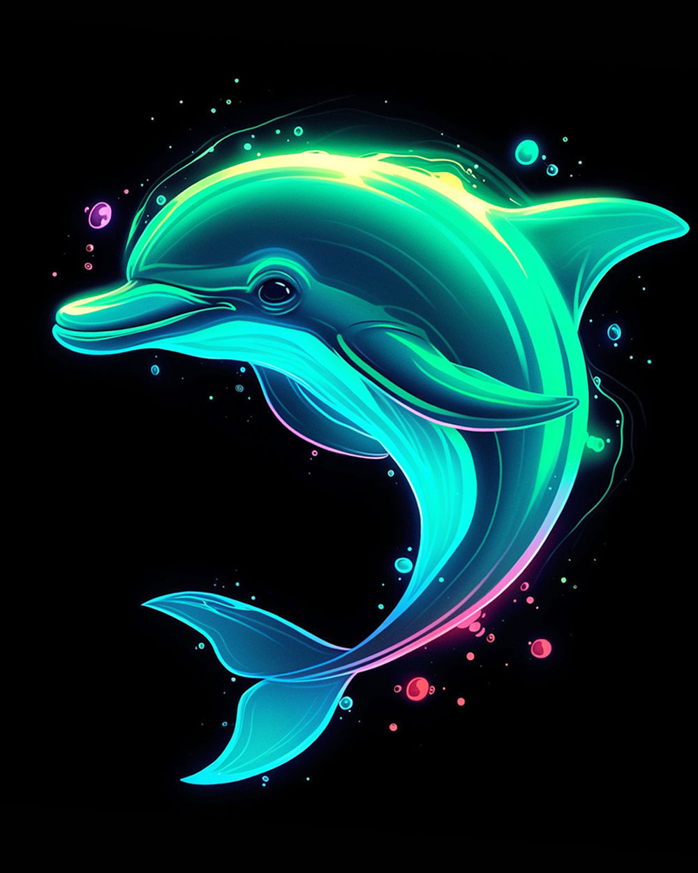 Neon glowing dolphin cross stitch kit for beginners