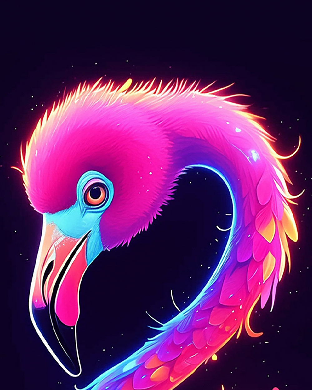 Neon glowing flamingo paint by numbers kit for beginners