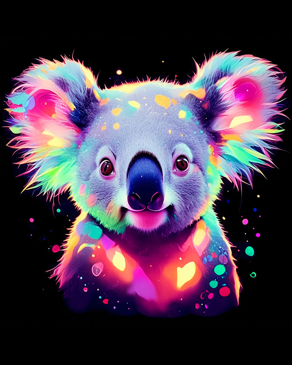 Neon glowing koala paint by numbers kit for beginners