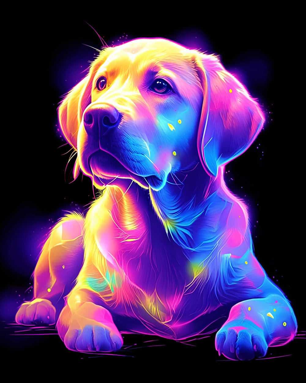 Neon glowing labrador puppy paint by numbers kit for beginners