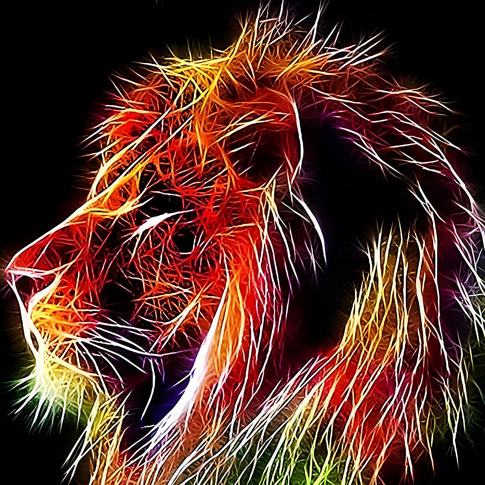 Neon glowing lion in the dark paint by numbers kit for beginners