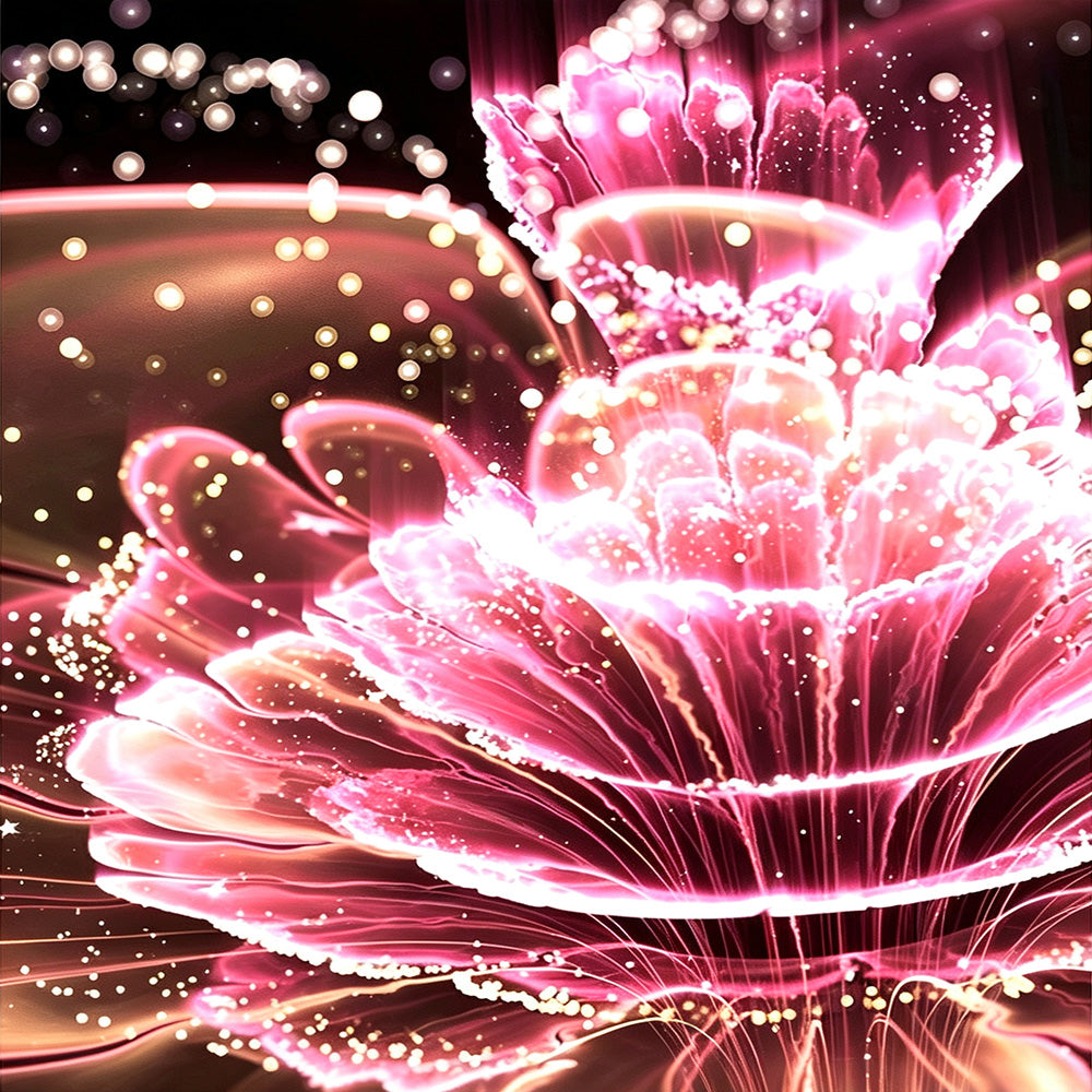 Neon glowing pink petals cross stitch kit for beginners