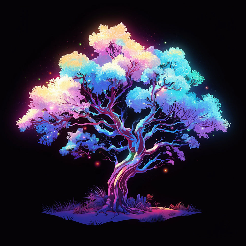 Neon glowing tree of life cross stitch kit for beginners