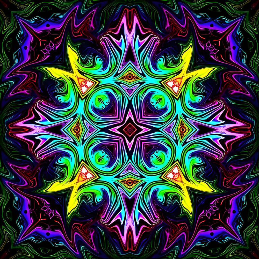 Neon green and purple abstract mandala cross stitch kit for beginners