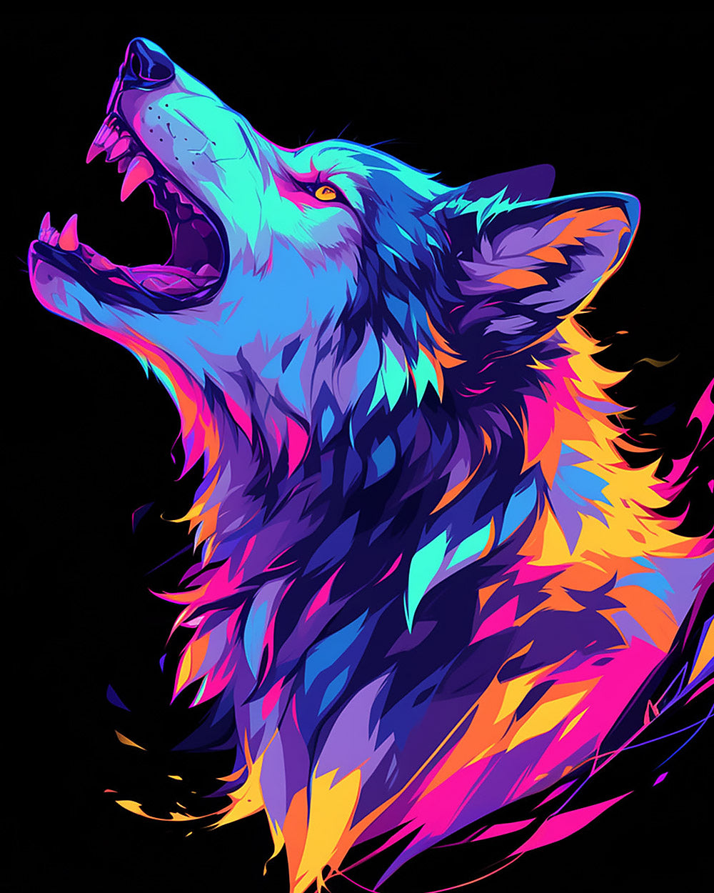 Neon howling wolf cross stitch kit for beginners