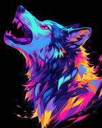Neon howling wolf paint by numbers kit for beginners