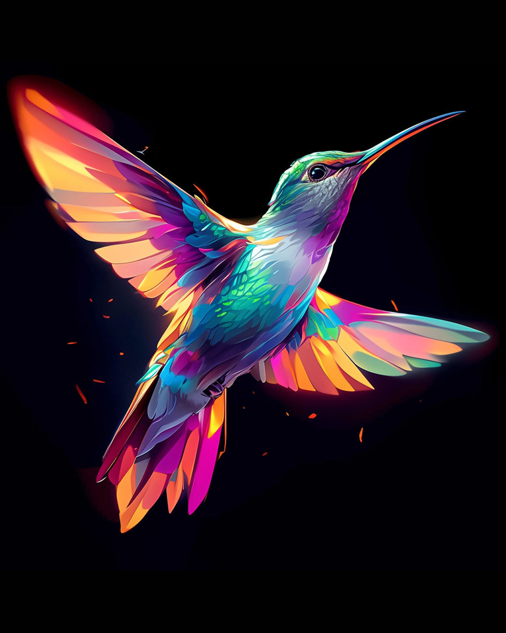 Neon hummingbird in flight cross stitch kit for beginners