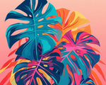 Neon monstera leaves cross stitch kit for beginners