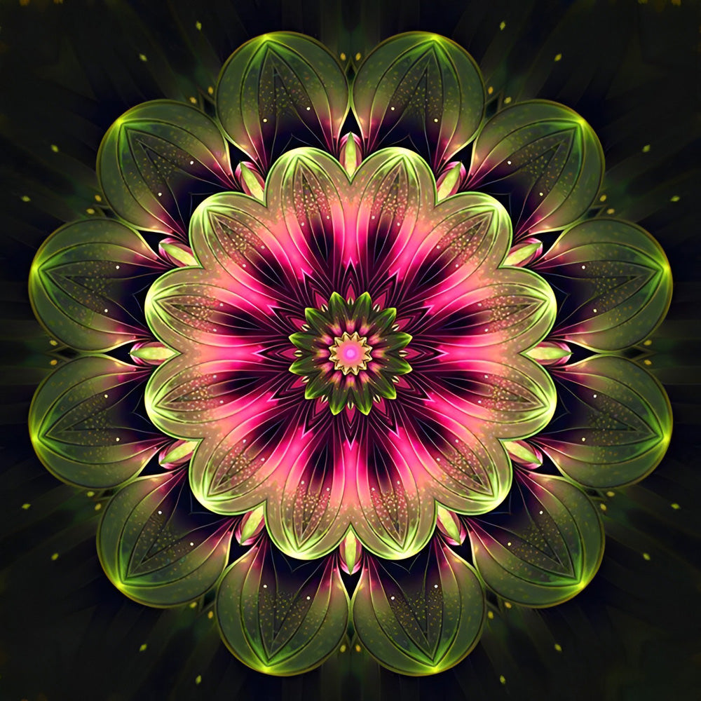 Neon pink and green kaleidoscope mandala cross stitch kit for beginners