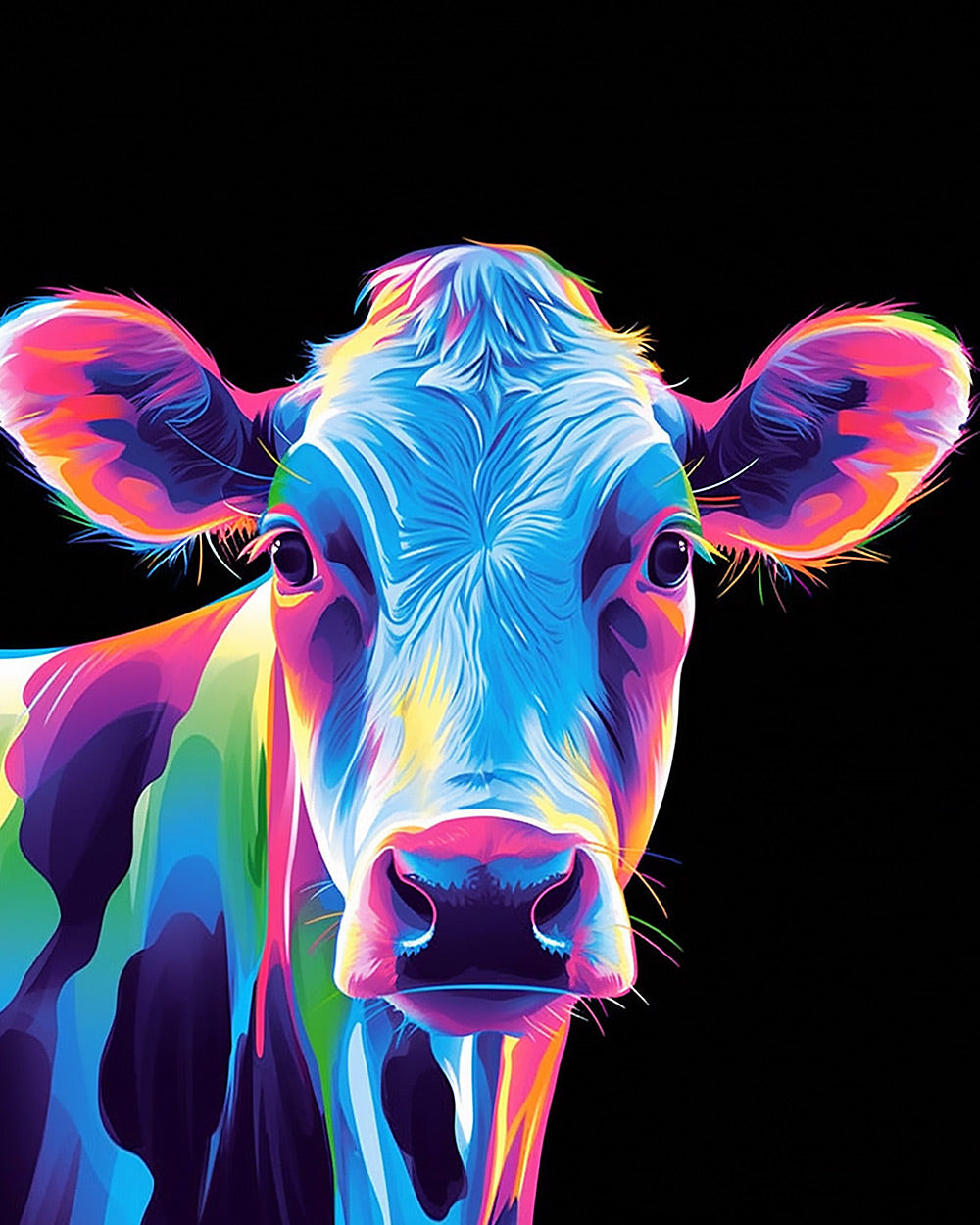 Neon pop art cow in the dark cross stitch kit for beginners
