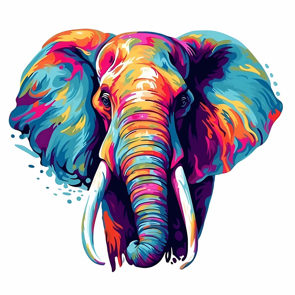 Neon pop art elephant close-up cross stitch kit for beginners