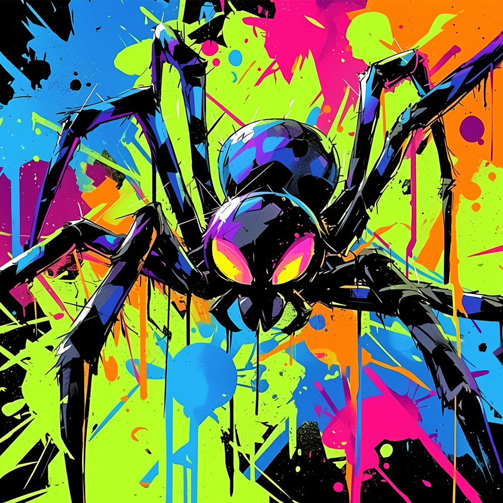 Neon pop art spider cross stitch kit for beginners
