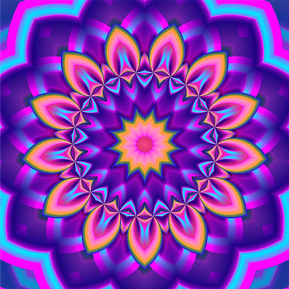 Neon purple and pink geometric mandala cross stitch kit for beginners