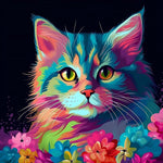 Neon rainbow cat and flowers cross stitch kit for beginners