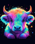 Neon rainbow highland cow calf paint by numbers kit for beginners