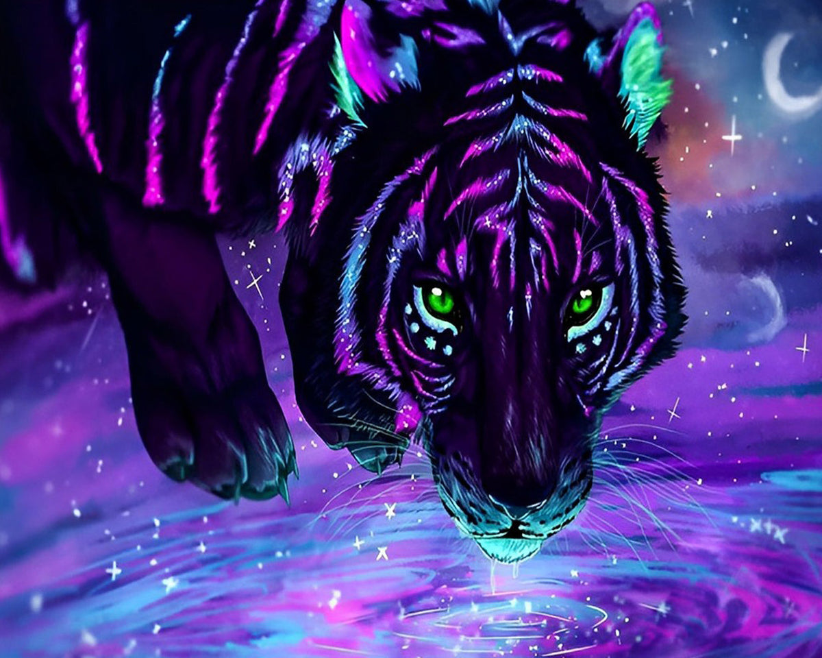 Neon starlight black tiger cross stitch kit for beginners