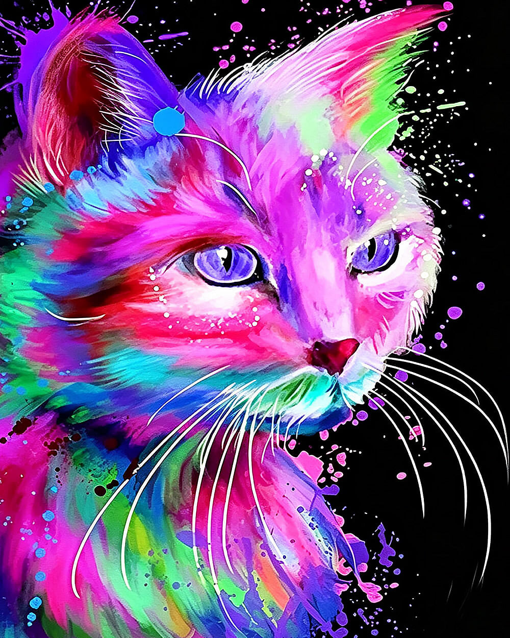 Neon watercolour cat cross stitch kit for beginners