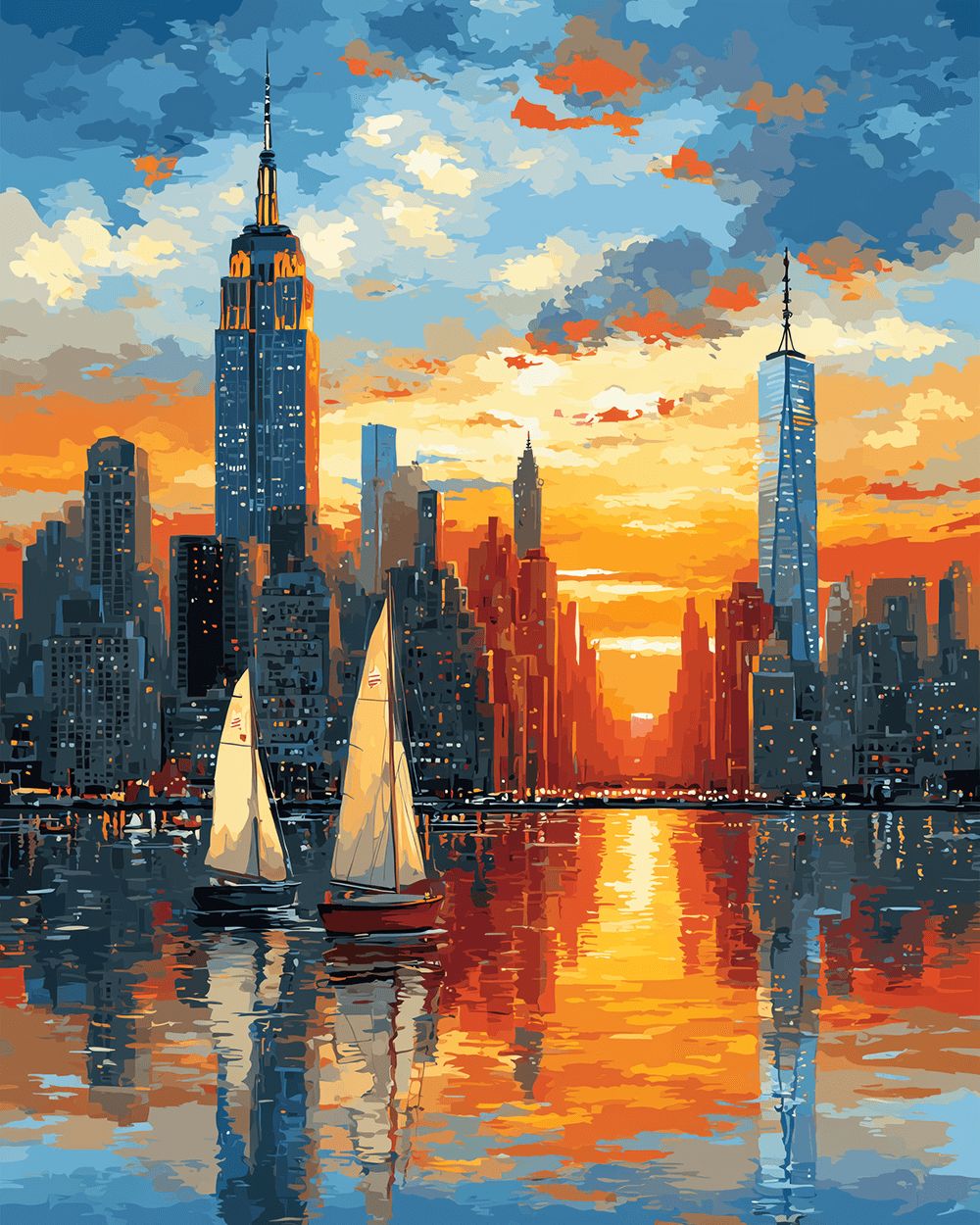 New york skyline at sunset cross stitch kit for beginners