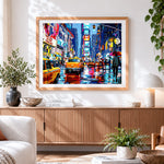 Finished new york times square in the rain paint by numbers artwork displayed as home decor